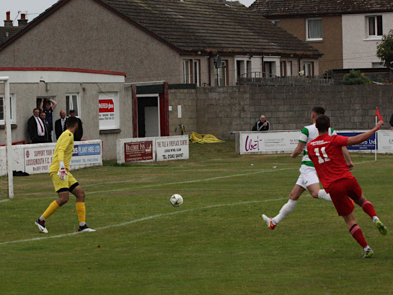 Ross Elliott fires just wide of goal 